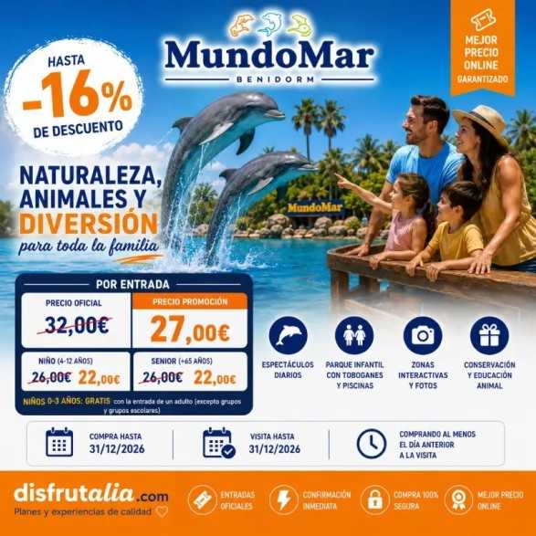 Entradas Mundomar Benidorm desde 22€ 16% Descuento