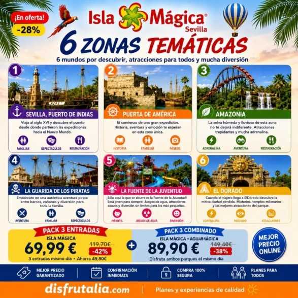 Pack 3 entradas Isla Mágica 69,90 € Descuento 42% | 2x1