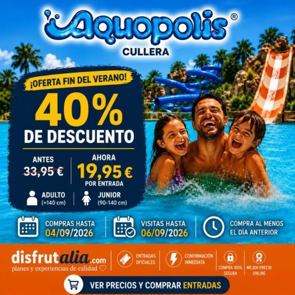 Entradas Aquopolis Parque Acuático Cullera 19,95 €| 40% Dto.