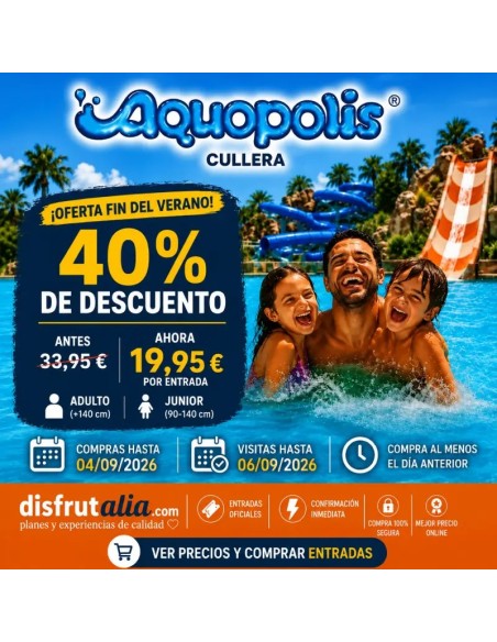 Entradas Aquopolis Parque Acuático Cullera 19,95 €| 40% Dto.