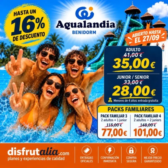 Entradas Aqualandia Benidorm desde 28€ |Descuentos 16% y 2X1