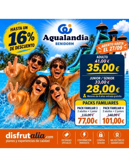 Entradas Aqualandia Benidorm desde 28€ |Descuentos 16% y 2X1
